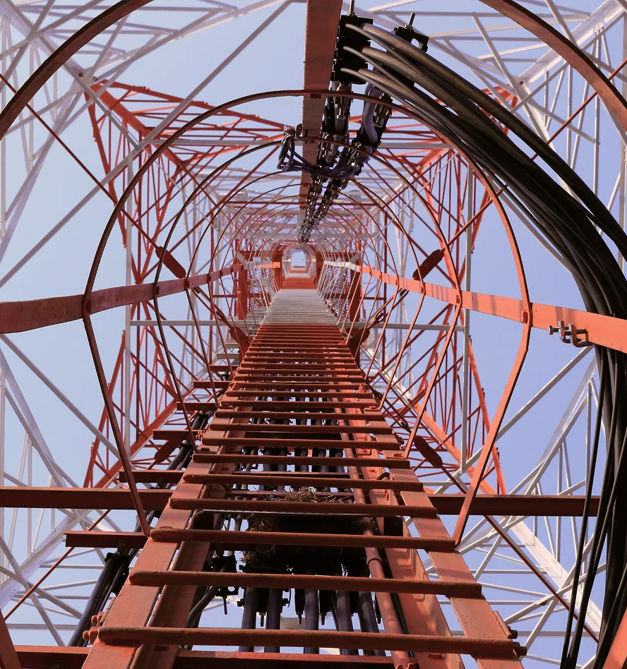 View up through a communications tower