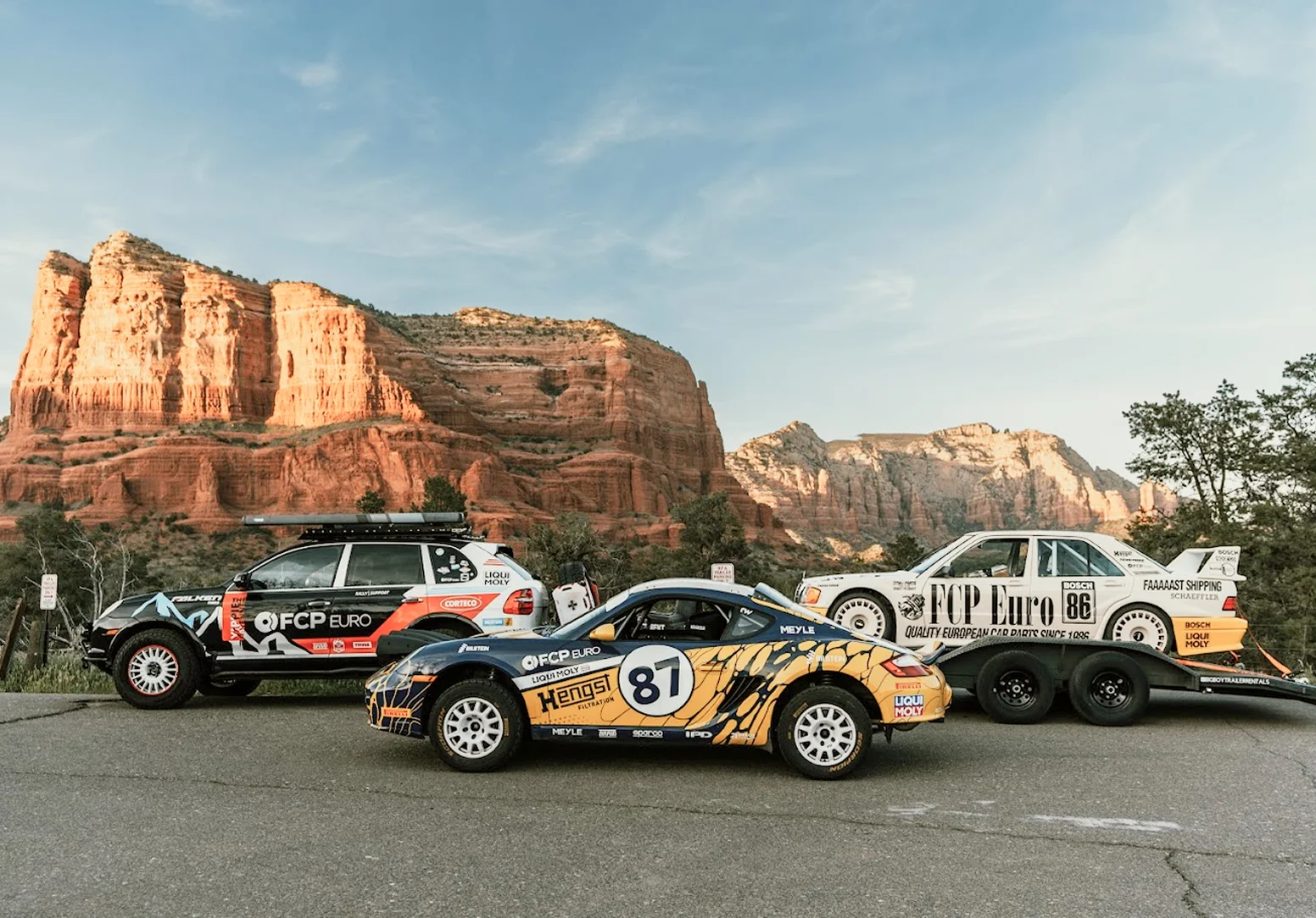 Sport cars in front of the mountains